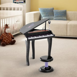 Մանկական սև դաշնամուր աթոռակով և բարձրախոսով