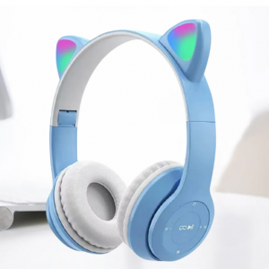 Մանկական կապույտ ականջակալ փիսիկի ականջներով