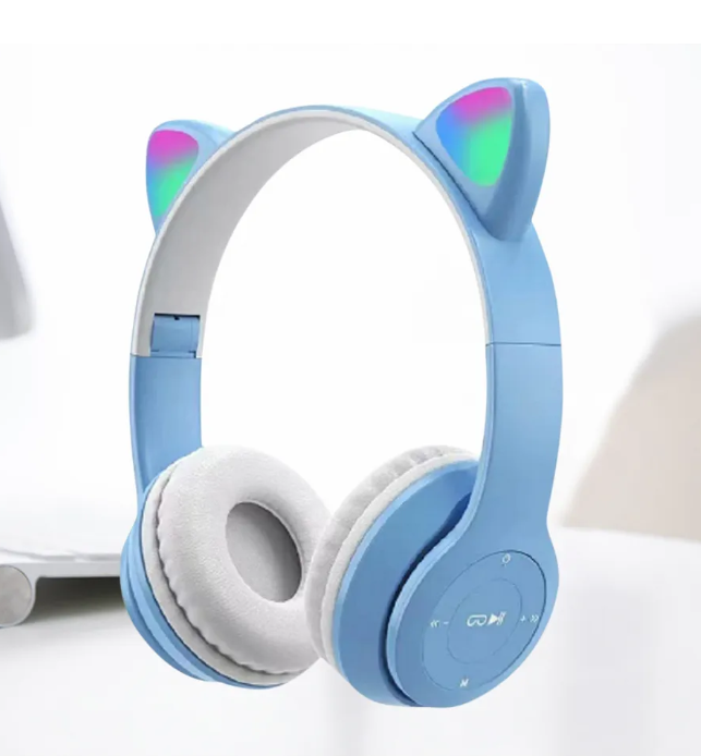 Մանկական կապույտ ականջակալ փիսիկի ականջներով