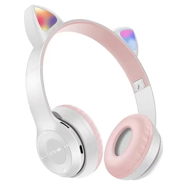 Մանկական սպիտակ ականջակալ փիսիկի ականջներով