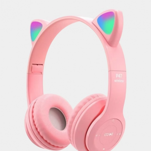 Մանկական վարդագույն ականջակալ փիսիկի ականջներով