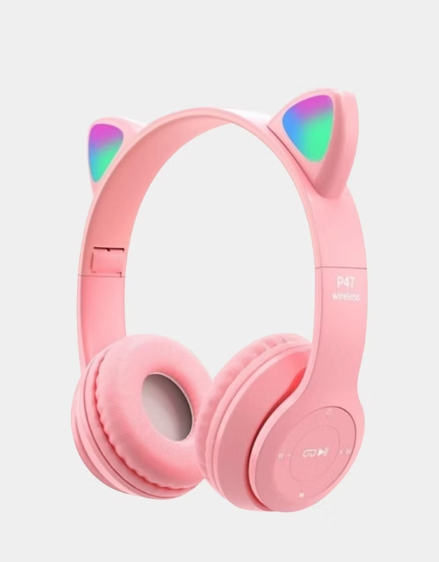 Մանկական վարդագույն ականջակալ փիսիկի ականջներով