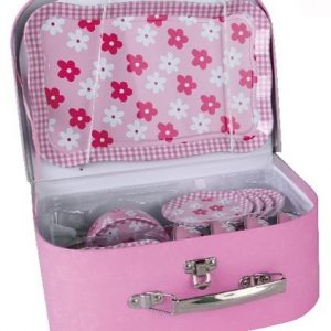 Մանկական թեյի սպասքի վարդագույն ճամպրուկ